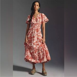 Anthropologie The Somerset Midi Maxi Dress Coral Floral size Small Boho Chic